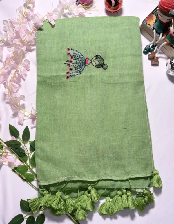 premium mul cotton doll embroidery saree