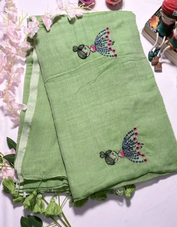 premium mul cotton doll embroidery saree