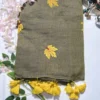 autumn leaf hand embroidered mul cotton saree