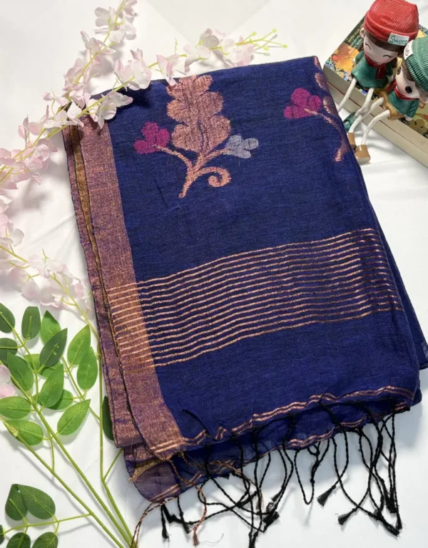 multicolour mul cotton check print saree with tassels (copy)