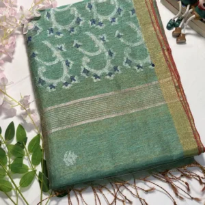 premium linen saree with floral buti & copper pallu (copy)