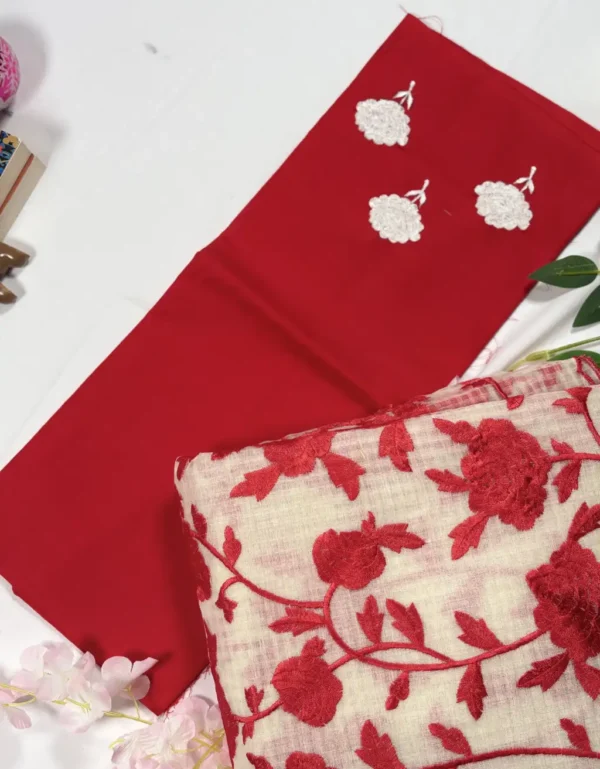 premium resham & parshi work saree with matching red blouse