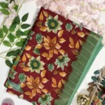 soft slab linen saree with artistic floral motifs & tassels