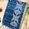 indigo blue tissue jamdani saree with handwoven geometric motifs