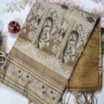 elegant golden tissue saree with cotton aanchal & woven border
